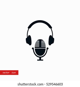 earphone and microphone icon, flat design best vector icon