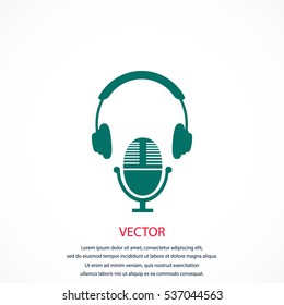 earphone and microphone icon, flat design best vector icon