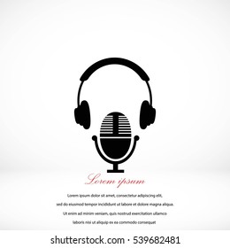 earphone and microphone icon, flat design best vector icon