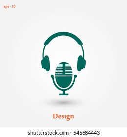 earphone and microphone icon, flat design best vector icon