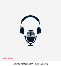 earphone and microphone icon, flat design best vector icon