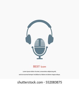 earphone and microphone icon, flat design best vector icon