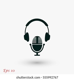 earphone and microphone icon, flat design best vector icon