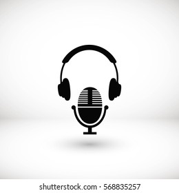 earphone and microphone icon, flat design best vector icon