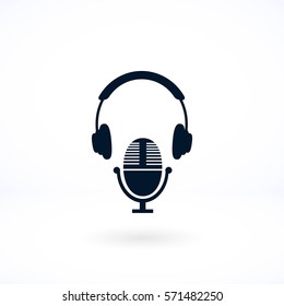 earphone and microphone icon, flat design best vector icon