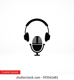 earphone and microphone icon, flat design best vector icon