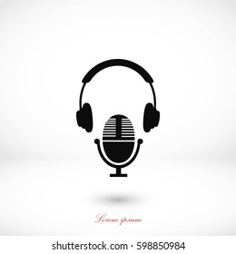 earphone and microphone icon, flat design best vector icon