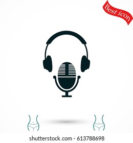earphone and microphone icon, flat design best vector icon