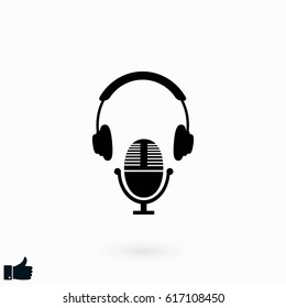 earphone and microphone icon, flat design best vector icon
