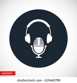 earphone and microphone icon, flat design best vector icon