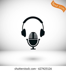 earphone and microphone icon, flat design best vector icon