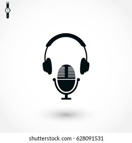 earphone and microphone icon, flat design best vector icon