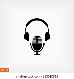 earphone and microphone icon, flat design best vector icon