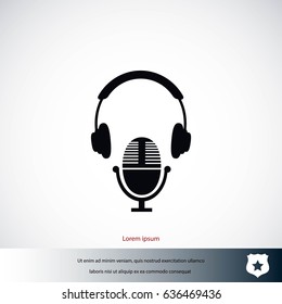 earphone and microphone icon, flat design best vector icon