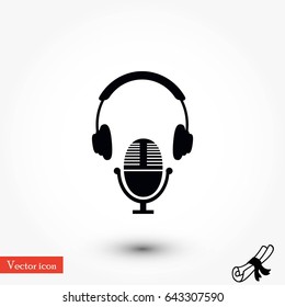 earphone and microphone icon, flat design best vector icon