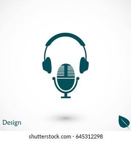 earphone and microphone icon, flat design best vector icon