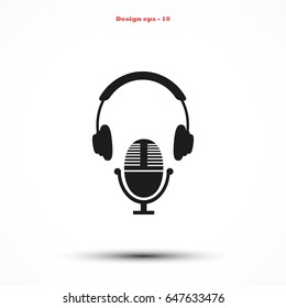 earphone and microphone icon, flat design best vector icon