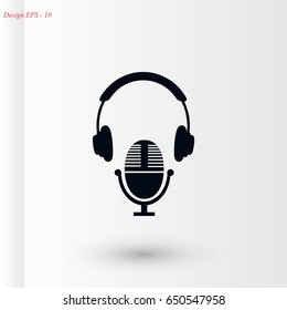 earphone and microphone icon, flat design best vector icon