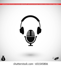 earphone and microphone icon, flat design best vector icon