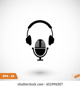 earphone and microphone icon, flat design best vector icon