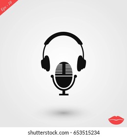 earphone and microphone icon, flat design best vector icon