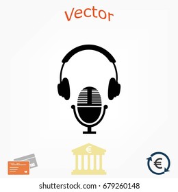 earphone and microphone icon, flat design best vector icon