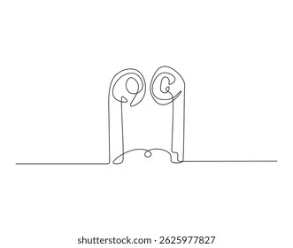 Earphone outline drawing illustration. Continuous line draw of international technology day vector