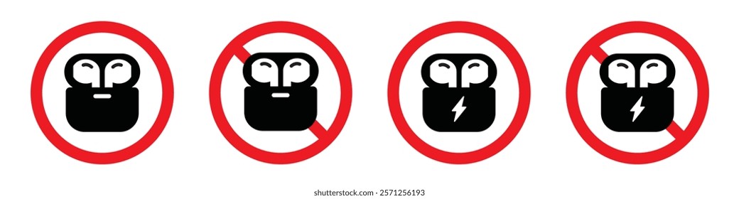 Earphone prohibition icon. Headset forbidden icon, vector illustration