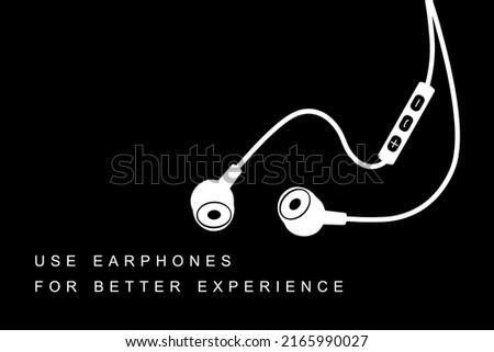 Earphone required. use earphones text with black background vector. easy to editable file.