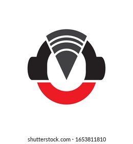 Earphone with signal logo design vector