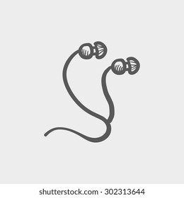 Earphone sketch icon for web and mobile. Hand drawn vector dark grey icon on light grey background.