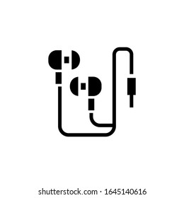 Earphone vector icon in black flat shape design isolated on white background