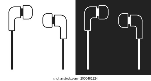 Earphone vector icon on black and white background.