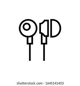 Earphone vector icon in outline, linear style isolated on white background