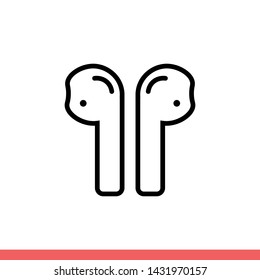 Earphone vector icon, wireless headphones symbol. Simple, flat design for web or mobile app