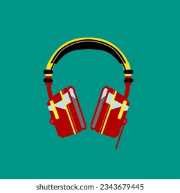 earphone, Vektorgrafik mit schwarz-roter Farbe auf grünem Hintergrund
