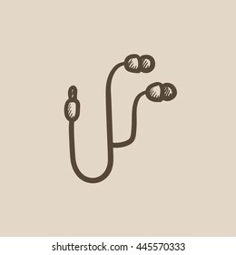 Icono de esbozo del vector Earphone aislado en segundo plano. Icono de auricular dibujado a mano. Icono de esbozo de auricular para infografía, sitio web o aplicación.