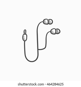 Earphone, Vektorgrafik Symbol einzeln auf Hintergrund. Handgezeichnetes Earphone-Symbol. Earphone Sketch Symbol für Infografik, Website oder App.