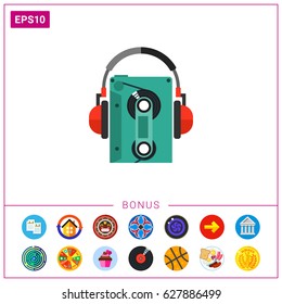 Earphones with cassette player icon