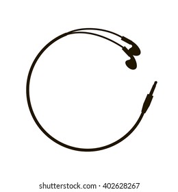 Earphones circle icon linear flat simple icon of thin black earphones icon with circle cable isolated on white background / vector eps 8