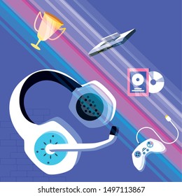 earphones and console video games entertainment