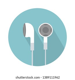 Earphones, Earbud type white color symbol with cable isolated