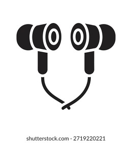 Ohrhörer Ohrhörer Audio solide schwarz Vektorsymbol einzeln weiß Hintergrund Musik hören verdrahtet Symbol Grafik Design Illustration