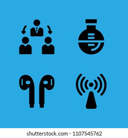 earphones, flask, non ionizing radiation and manager icons vector in sample icon set for web and graphic design