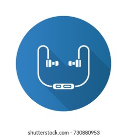 Earphones flat design long shadow glyph icon. Vector silhouette illustration