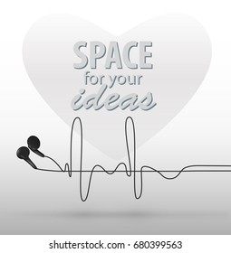 Earphones with heart cardiogram isolated on white background. Vector Illustration EPS10