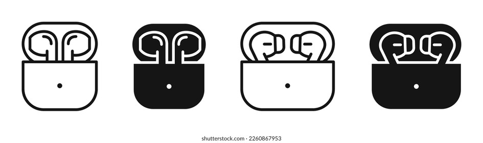 Colección de iconos de auriculares. Iconos de Earbuds. Juego de iconos de auriculares. Iconos vectoriales de AirPods. Auriculares con vector plano. EPS 10