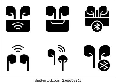 Earphones icon collection. Earbuds icons set. AirPods vector illustration on white background