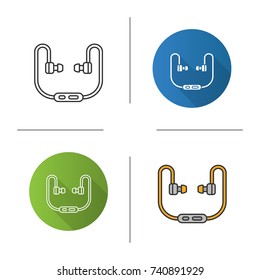 Earphones icon. Flat design, linear and color styles. Isolated vector illustrations