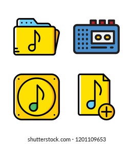 earphones icon set. vector set about walkman, music file and music folder icons set.